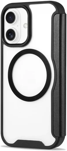 Apple iPhone 16 Hoesje met MagSafe Book Case Transparant / Zwart afbeelding 11