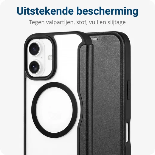 Apple iPhone 16 Hoesje met MagSafe Book Case Transparant / Zwart afbeelding 3