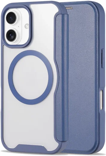 Apple iPhone 16 Hoesje met MagSafe Book Case Transparant / Blauw afbeelding 1