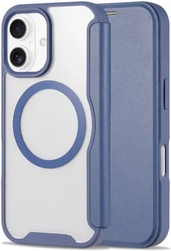 Apple iPhone 16 Hoesje met MagSafe Book Case Transparant / Blauw