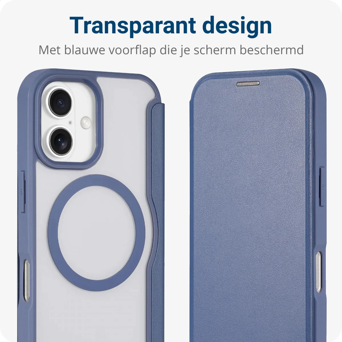 Apple iPhone 16 Hoesje met MagSafe Book Case Transparant / Blauw afbeelding 2