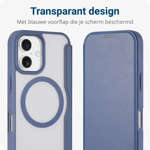 Apple iPhone 16 Hoesje met MagSafe Book Case Transparant / Blauw afbeelding 2