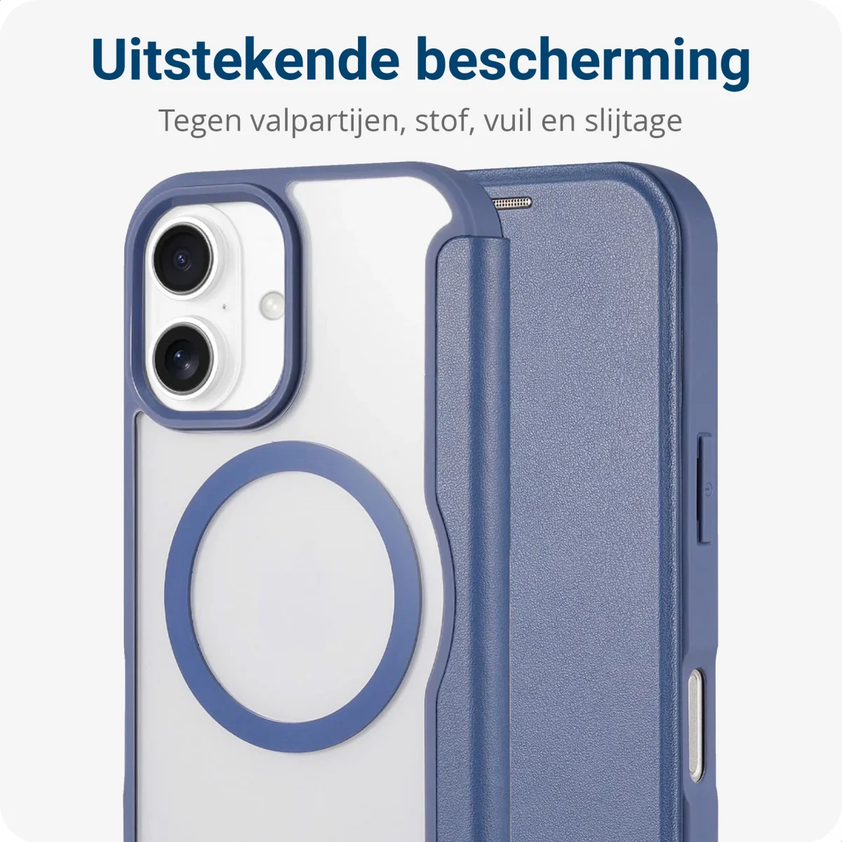 Apple iPhone 16 Hoesje met MagSafe Book Case Transparant / Blauw afbeelding 3