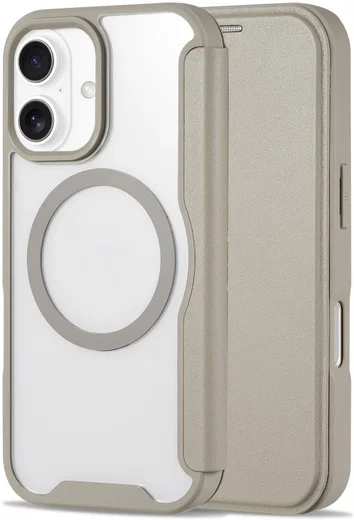Apple iPhone 16 Hoesje met MagSafe Book Case Transparant / Beige afbeelding 1