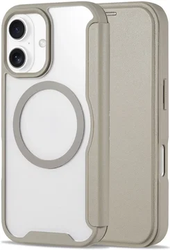 Apple iPhone 16 Hoesje met MagSafe Book Case Transparant / Beige
