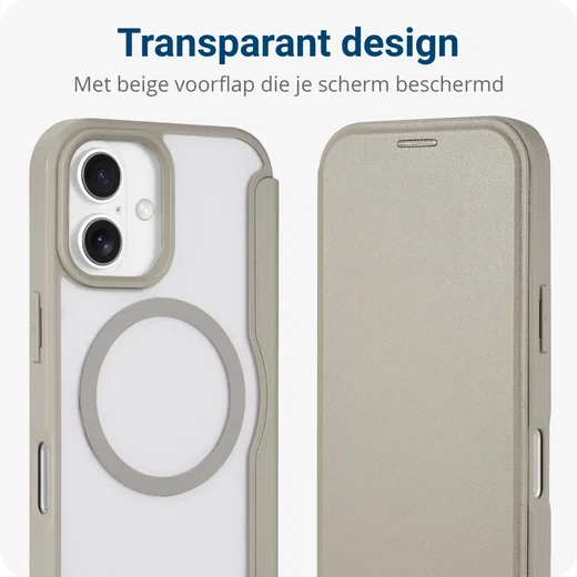 Apple iPhone 16 Hoesje met MagSafe Book Case Transparant / Beige afbeelding 2