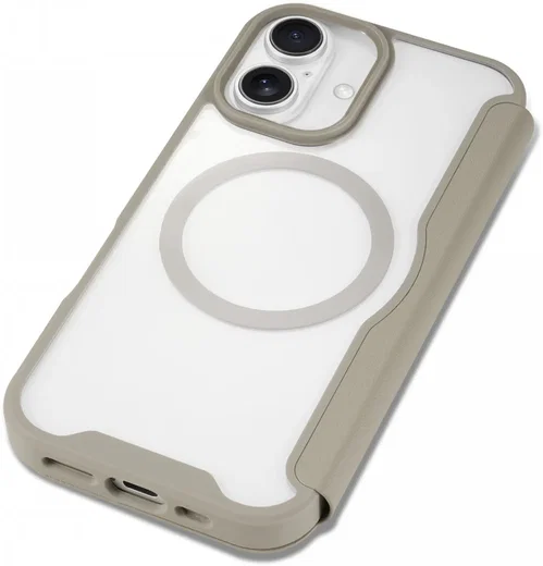 Apple iPhone 16 Hoesje met MagSafe Book Case Transparant / Beige afbeelding 10