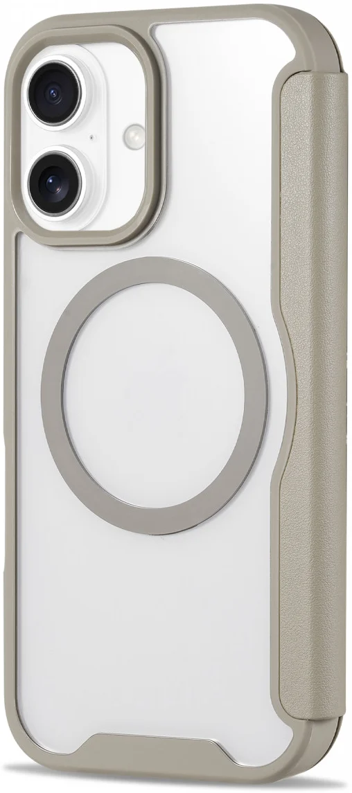 Apple iPhone 16 Hoesje met MagSafe Book Case Transparant / Beige afbeelding 11