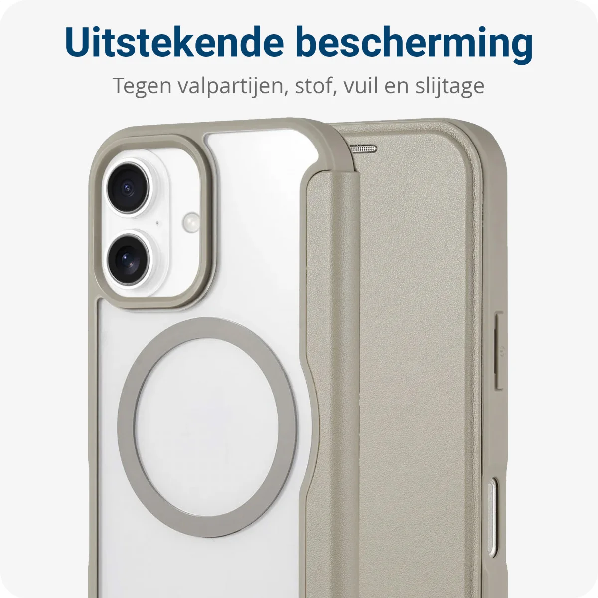 Apple iPhone 16 Hoesje met MagSafe Book Case Transparant / Beige afbeelding 3