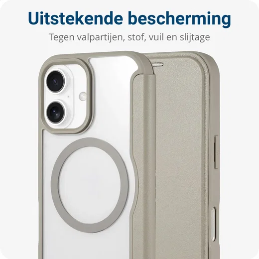 Apple iPhone 16 Hoesje met MagSafe Book Case Transparant / Beige afbeelding 3
