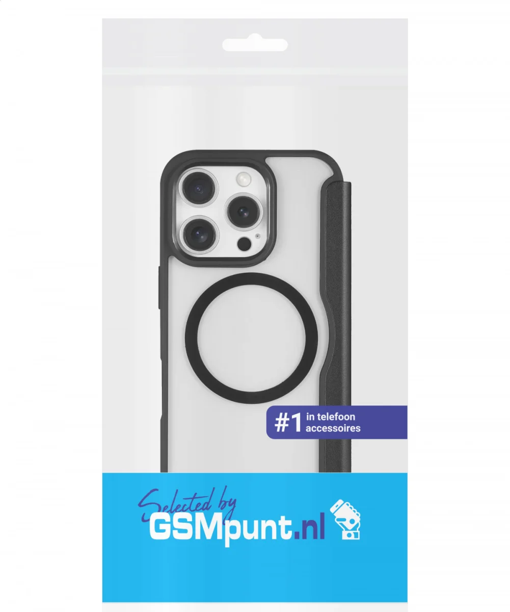 Apple iPhone 16 Pro Hoesje met MagSafe Book Case Transparant / Zwart afbeelding 14