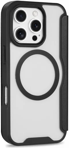 Apple iPhone 16 Pro Hoesje met MagSafe Book Case Transparant / Zwart afbeelding 10