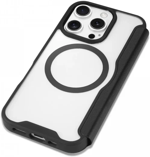 Apple iPhone 16 Pro Hoesje met MagSafe Book Case Transparant / Zwart afbeelding 12