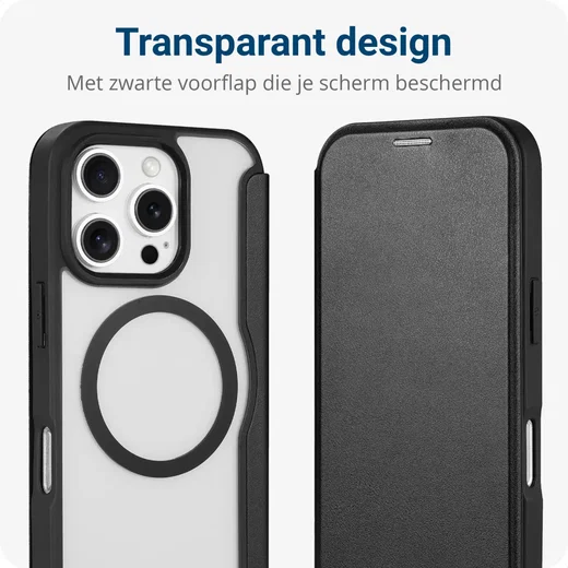 Apple iPhone 16 Pro Hoesje met MagSafe Book Case Transparant / Zwart afbeelding 2