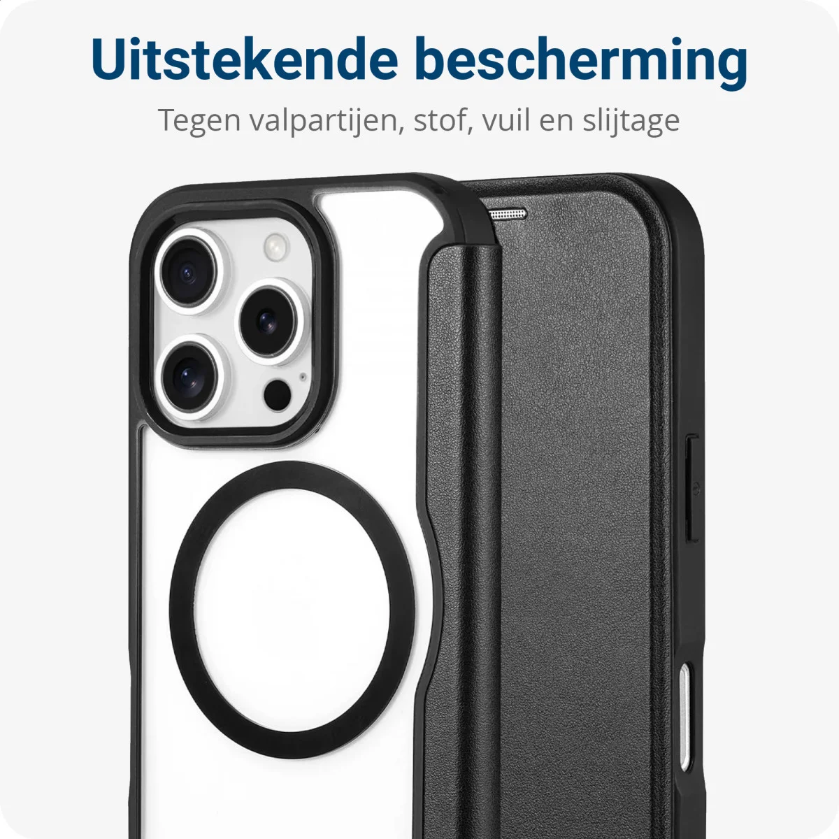 Apple iPhone 16 Pro Hoesje met MagSafe Book Case Transparant / Zwart afbeelding 3