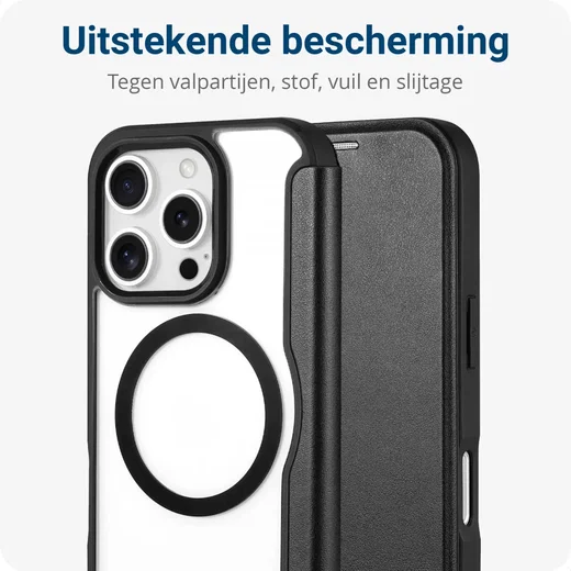 Apple iPhone 16 Pro Hoesje met MagSafe Book Case Transparant / Zwart afbeelding 3