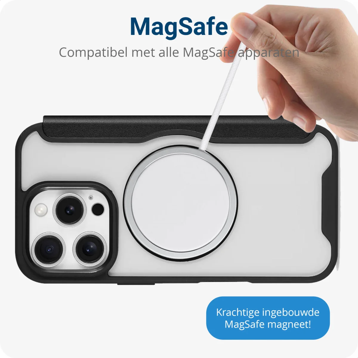 Apple iPhone 16 Pro Hoesje met MagSafe Book Case Transparant / Zwart afbeelding 6