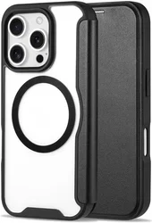 Apple iPhone 16 Pro Hoesje met MagSafe Book Case Transparant / Zwart afbeelding
