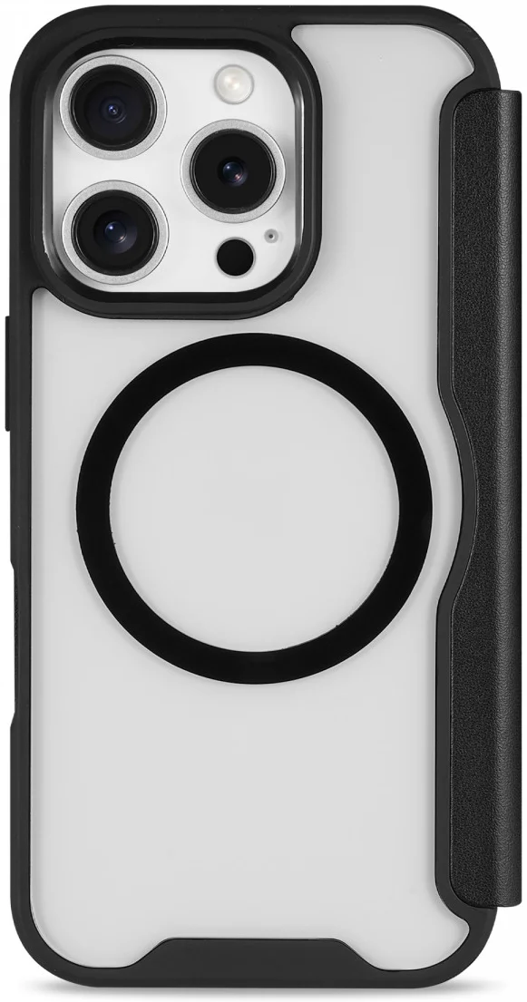 Apple iPhone 16 Pro Hoesje met MagSafe Book Case Transparant / Zwart afbeelding 8