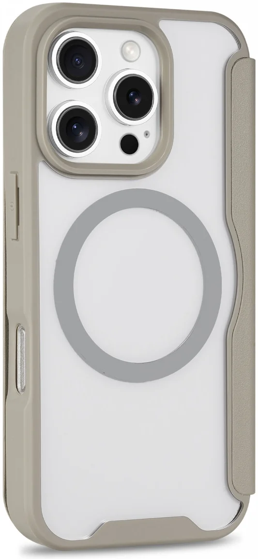 Apple iPhone 16 Pro Hoesje met MagSafe Book Case Transparant / Beige afbeelding 10