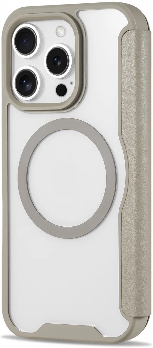 Apple iPhone 16 Pro Hoesje met MagSafe Book Case Transparant / Beige afbeelding 11