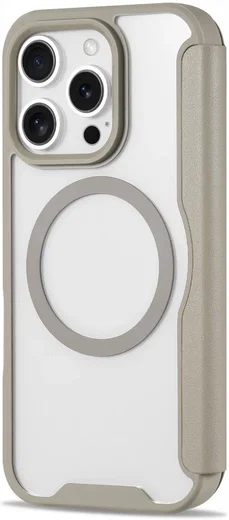 Apple iPhone 16 Pro Hoesje met MagSafe Book Case Transparant / Beige afbeelding 11
