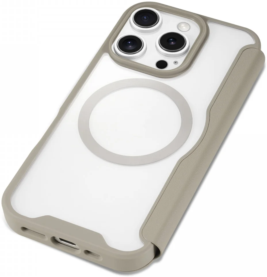 Apple iPhone 16 Pro Hoesje met MagSafe Book Case Transparant / Beige afbeelding 12