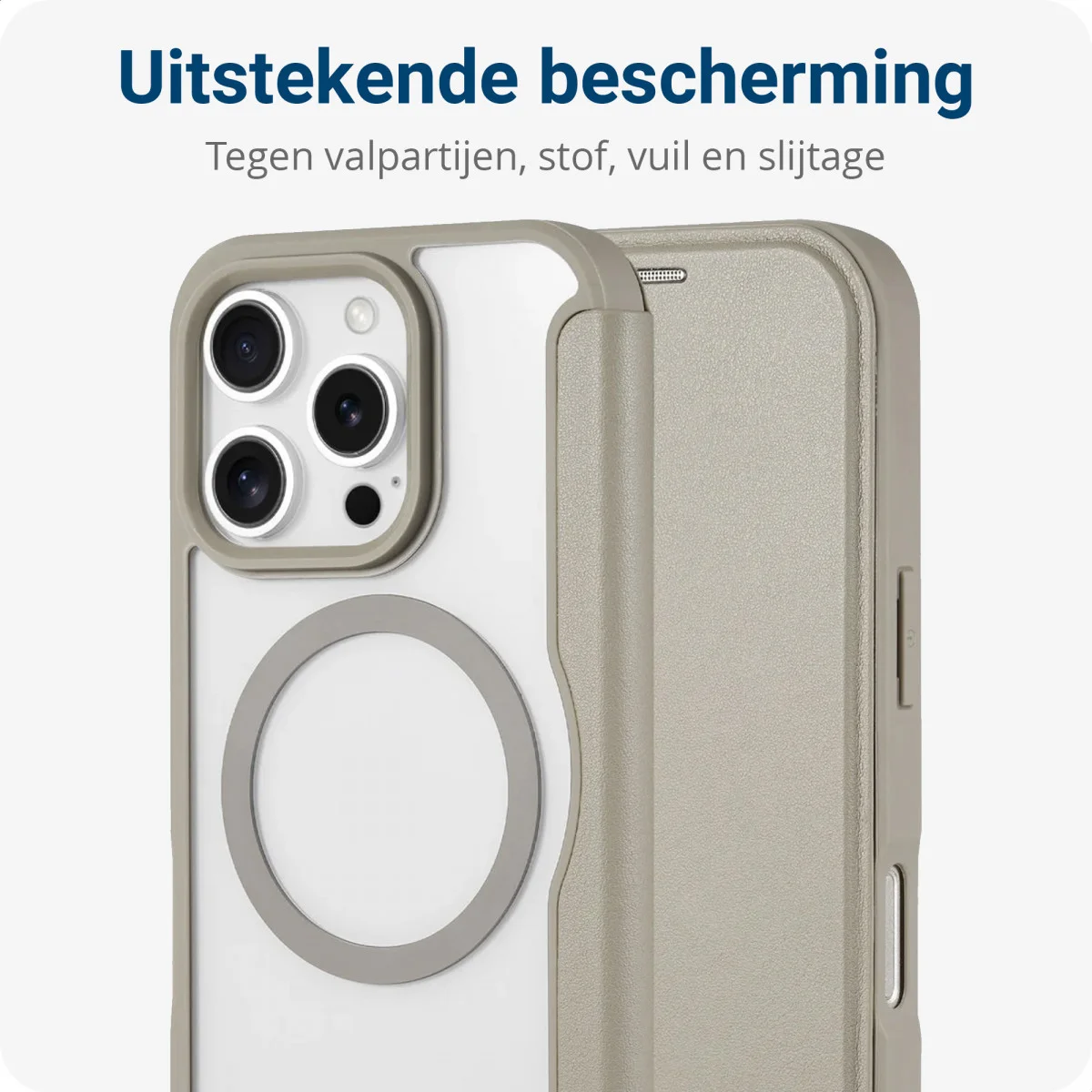 Apple iPhone 16 Pro Hoesje met MagSafe Book Case Transparant / Beige afbeelding 2