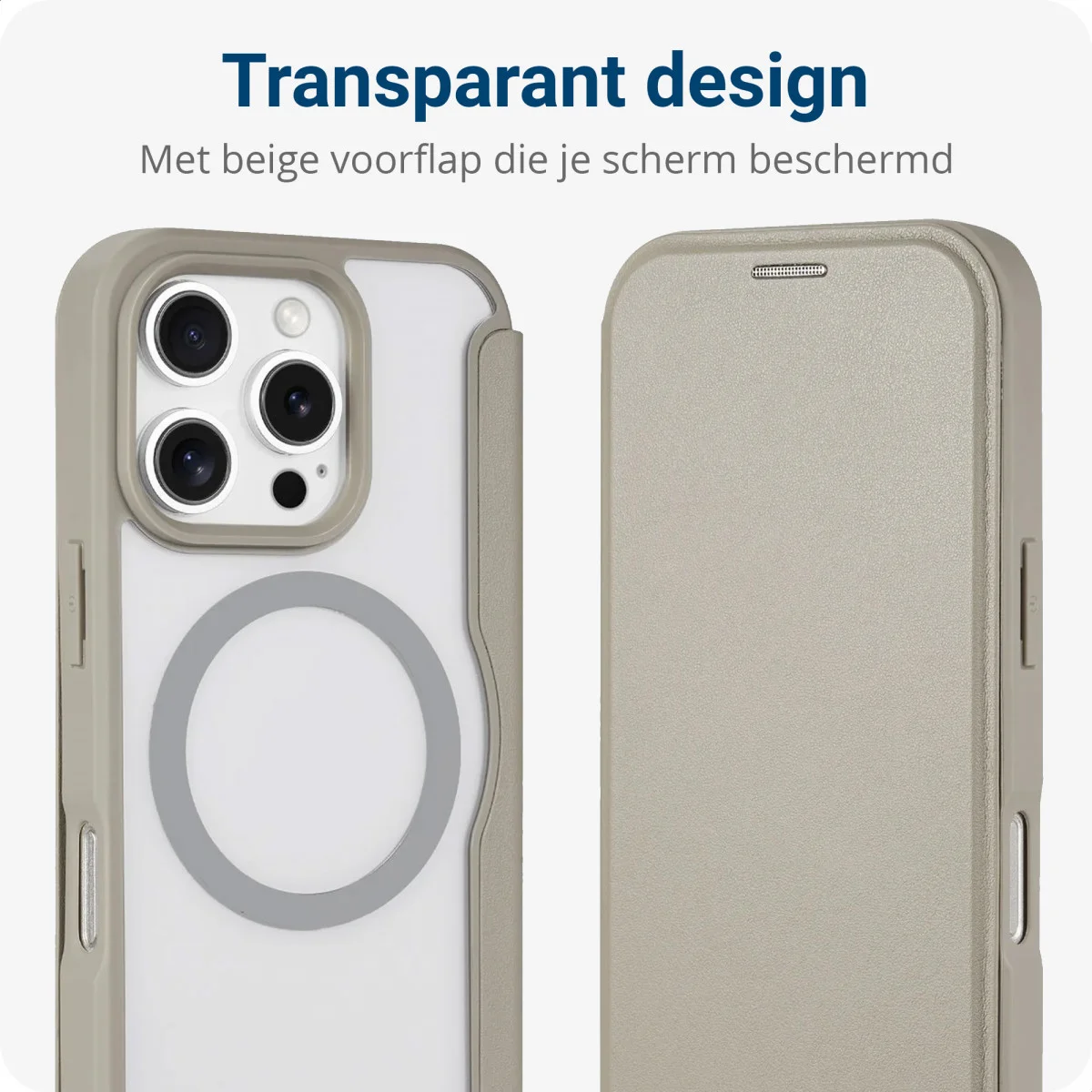Apple iPhone 16 Pro Hoesje met MagSafe Book Case Transparant / Beige afbeelding 5
