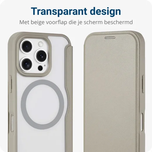 Apple iPhone 16 Pro Hoesje met MagSafe Book Case Transparant / Beige afbeelding 5