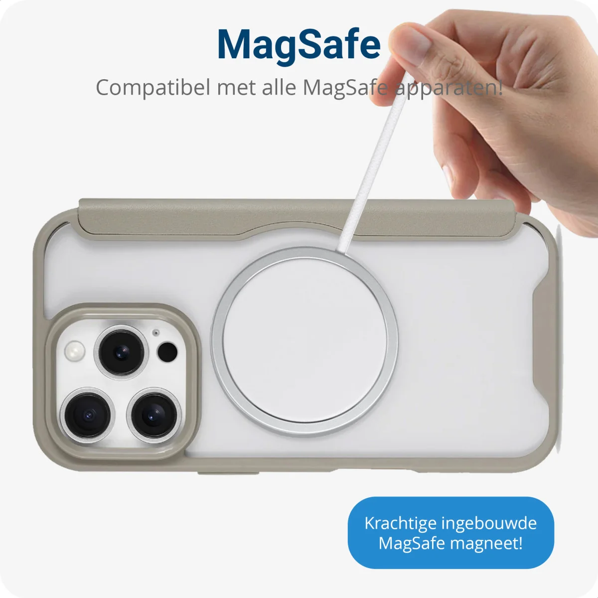 Apple iPhone 16 Pro Hoesje met MagSafe Book Case Transparant / Beige afbeelding 6
