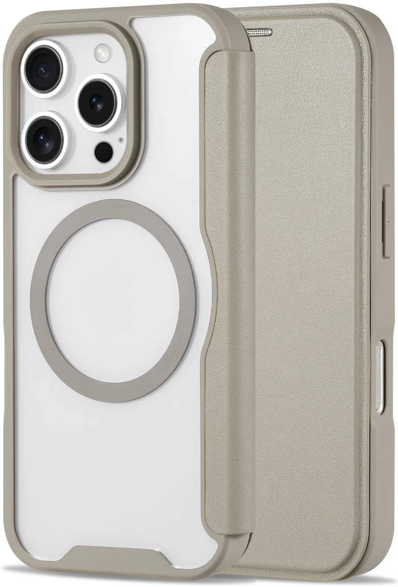 Apple iPhone 16 Pro Hoesje met MagSafe Book Case Transparant / Beige afbeelding 1