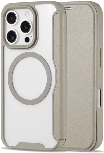Apple iPhone 16 Pro Hoesje met MagSafe Book Case Transparant / Beige afbeelding 1