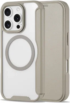 Apple iPhone 16 Pro Hoesje met MagSafe Book Case Transparant / Beige