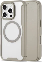 Apple iPhone 16 Pro Hoesje met MagSafe Book Case Transparant / Beige afbeelding