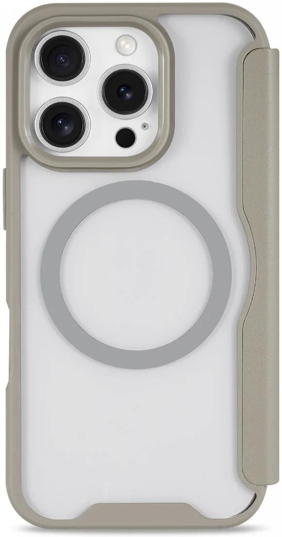 Apple iPhone 16 Pro Hoesje met MagSafe Book Case Transparant / Beige afbeelding 8