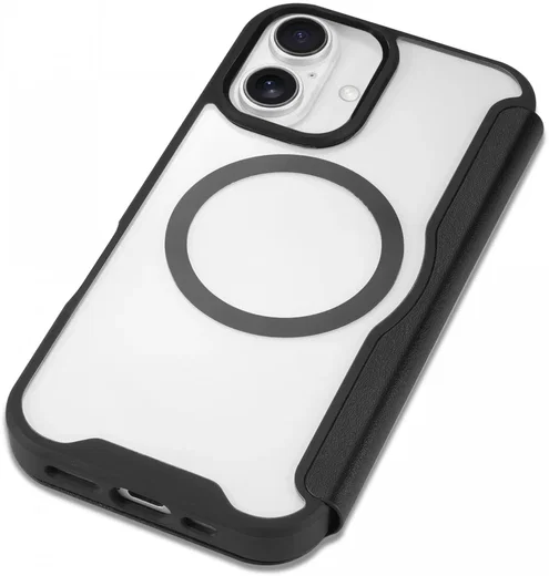 Apple iPhone 16 Plus Hoesje met MagSafe Book Case Transparant / Zwart afbeelding 5