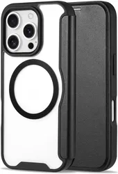 Apple iPhone 16 Pro Max Hoesje met MagSafe Book Case Transparant / Zwart afbeelding