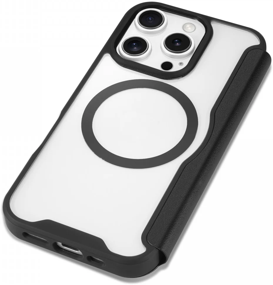 Apple iPhone 16 Pro Max Hoesje met MagSafe Book Case Transparant / Zwart afbeelding 5