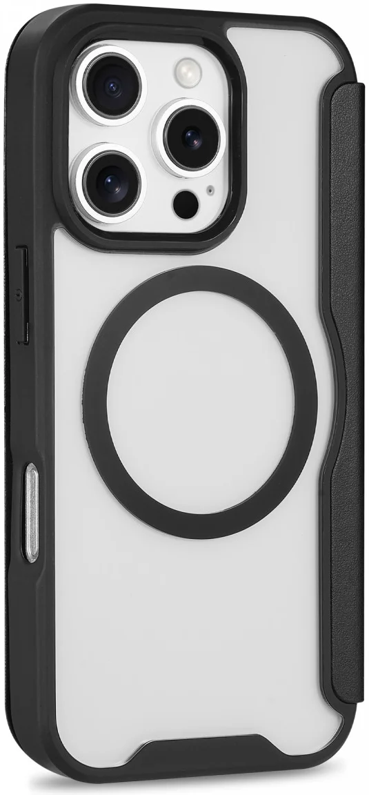 Apple iPhone 16 Pro Max Hoesje met MagSafe Book Case Transparant / Zwart afbeelding 6
