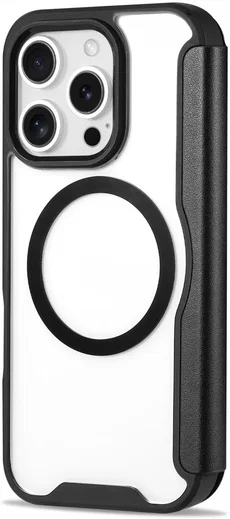 Apple iPhone 16 Pro Max Hoesje met MagSafe Book Case Transparant / Zwart afbeelding 8