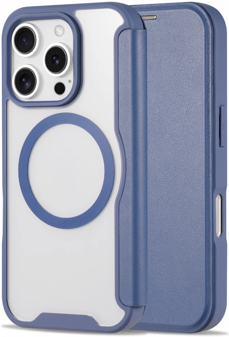 Apple iPhone 16 Pro Max Hoesje met MagSafe Book Case Transparant / Blauw afbeelding 1