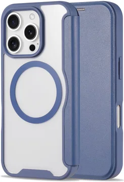 Apple iPhone 16 Pro Max Hoesje met MagSafe Book Case Transparant / Blauw