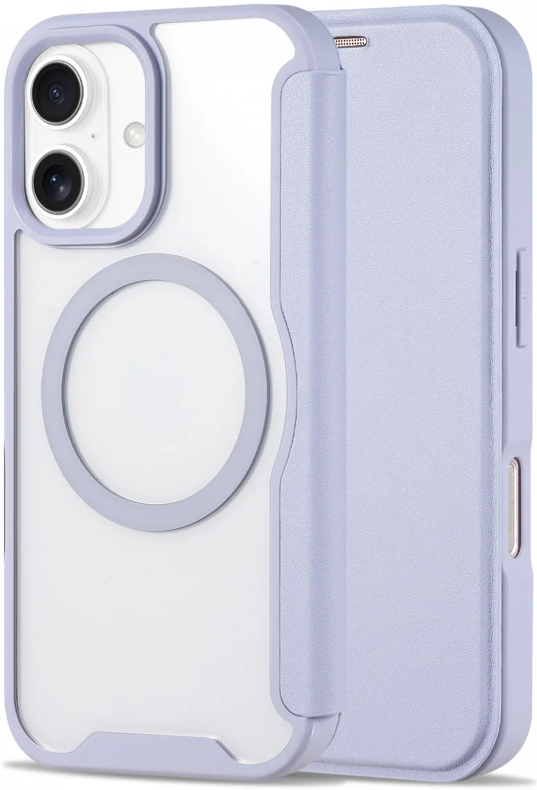 Apple iPhone 16 Hoesje met MagSafe Book Case Transparant / Paars afbeelding 1