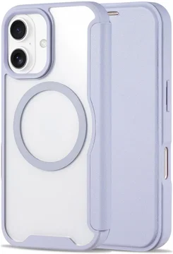 Apple iPhone 16 Hoesje met MagSafe Book Case Transparant / Paars
