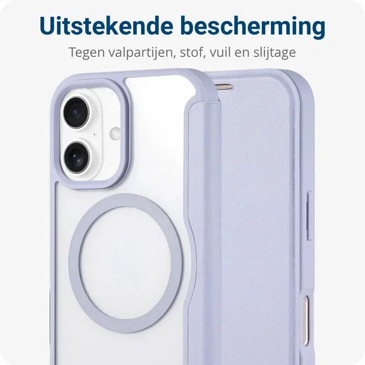 Apple iPhone 16 Hoesje met MagSafe Book Case Transparant / Paars afbeelding 3
