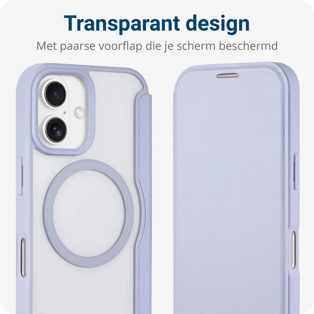 Apple iPhone 16 Hoesje met MagSafe Book Case Transparant / Paars afbeelding 2