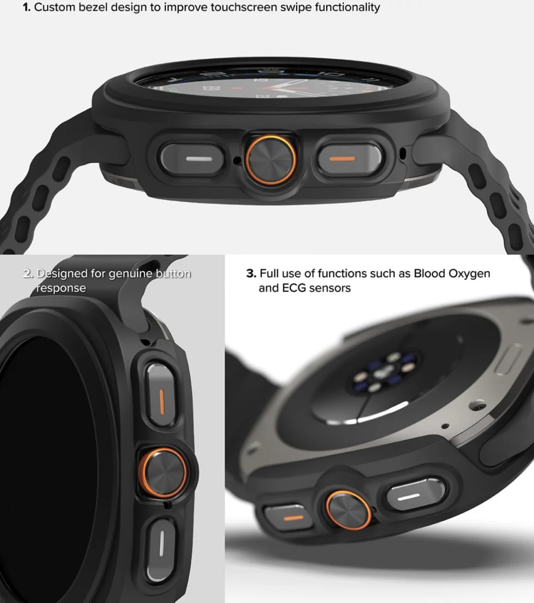Ringke Slim Hoesje + Tempered Glass - Samsung Galaxy Watch Ultra - Matte Zwart afbeelding 9