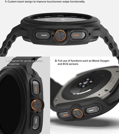 Ringke Slim Hoesje + Tempered Glass - Samsung Galaxy Watch Ultra - Matte Zwart afbeelding 9