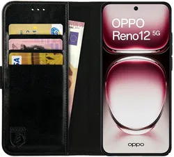 Rosso Element Oppo Reno 12 Hoesje Book Case Wallet Zwart afbeelding